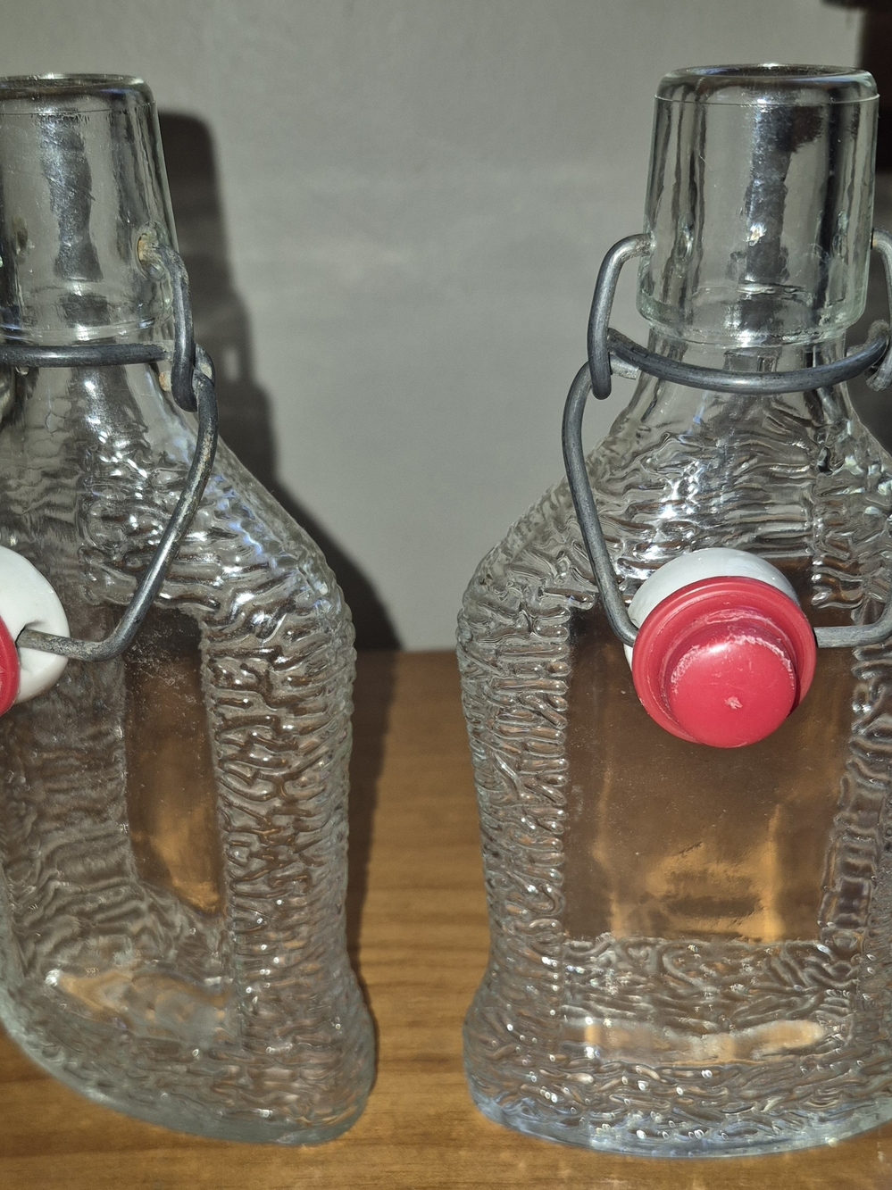 Vintage West German Glass Flasks Swing-Top Bottle with Red Stopper - Set Of 2